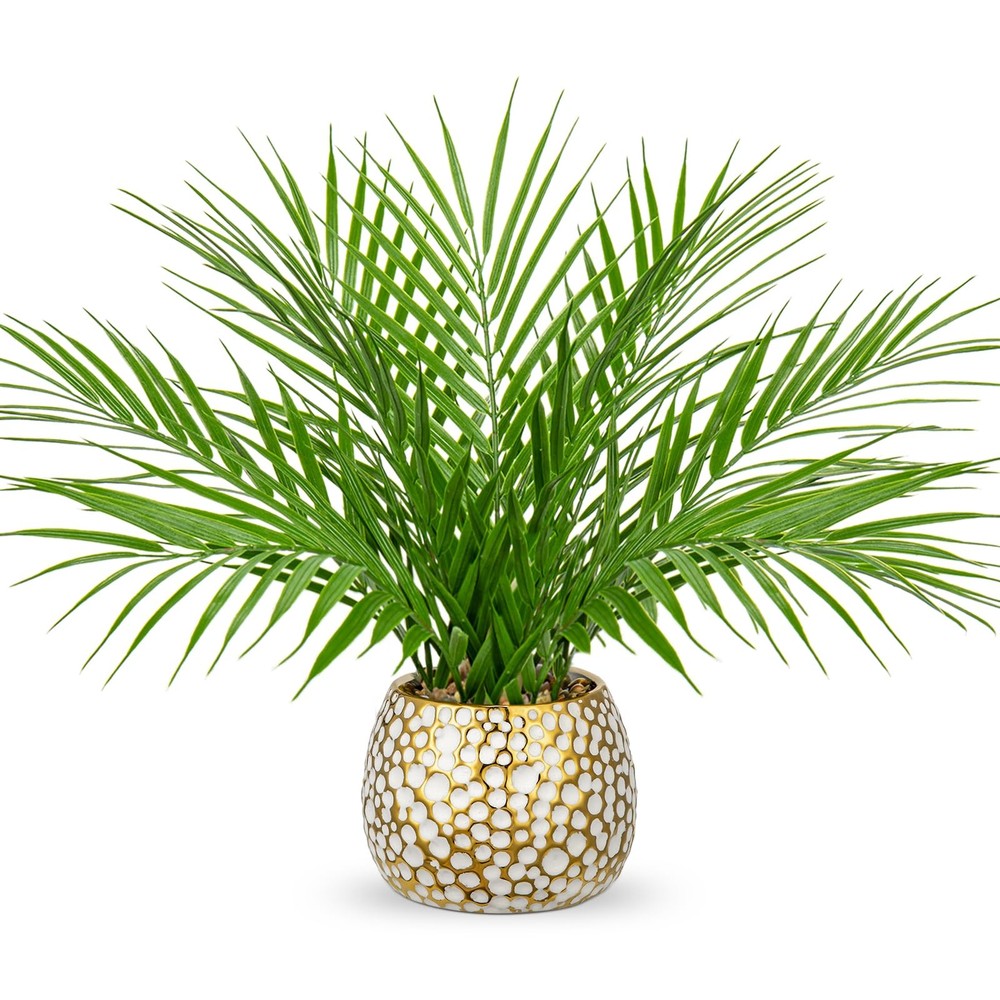 Briful Fake Plants 15» Faux Palm Plant in Small, Tall White and Gold