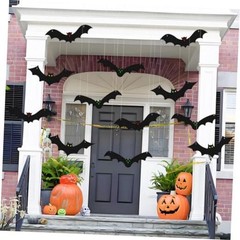 12PCS Halloween Hanging Bat Decorations with Glowing Eyes, Spooky Realistic