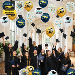 Graduation Decorations 2026 – Graduation Balloons 62Pcs 12 Inch Navy Blue Gold W