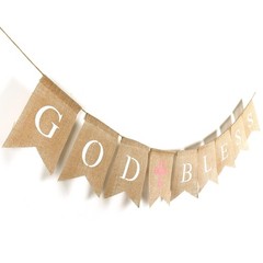 CHRORINE God Bless Banner Baptism Decorations for 1 Count (Pack of 1), Pink