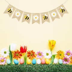 Bumble Bee Banner Burlap with Daisy Flower Bunting Happy Bee Day Decorations Gar