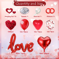 Valentines Day Decorations with Red Heart Balloons and Love Balloon, Fake Rose P