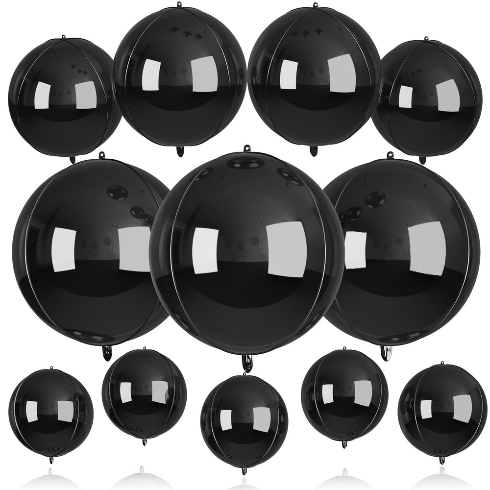 12 Pcs Black Foil Balloons, 22″ 15″ 10″ 4D Round Shape Balloons, Different Si…