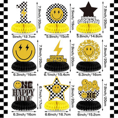 9 Pcs One Happy Dude Birthday Decoration One Happy Dude Honeycomb Centerpiece 1S