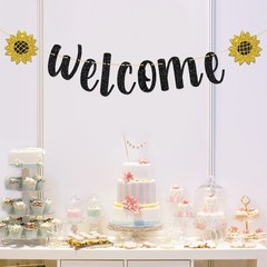 T-minimalist Welcome Banner, Black Glitter Hanging Sign Party Decorations, In…