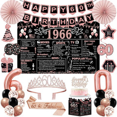 60th Birthday Decorations Kit for Women 32PCS Black Rose Gold Party Set Back in
