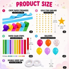 542 Pcs Rainbow Party Decorations 492 ft Crepe Paper Streamers, 500 Sheets Pa…