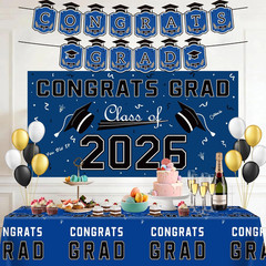 Graduation Decorations 2026 Blue Class of 2026 Banner Backdrop Tablecloth Set