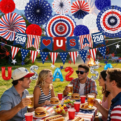 27PCS 250Th Anniversary Decorations, 4Th of July Decorations Memorial Day Red Wh