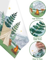3 pcs Camping Birthday Decorations Table Cover Waterproof Tablecloths One Happy