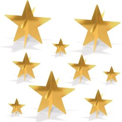 Gold 3-D Foil Star Centerpieces, 9-Count – Metallic Starry Table Decorations