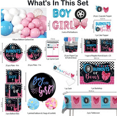 287pcs Burnouts or Bows Gender Reveal Decorations, One-stop Baby Gender Reveal D