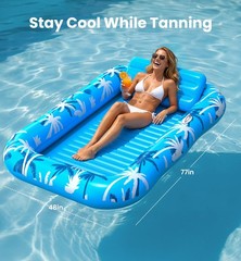 Inflatable Tanning Pool Lounger Float with Sprinkler, X-Large Pool Floats wit…