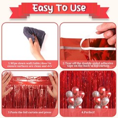 3 PCS Foil Fringe Curtains 3.3×6.6 Ft Red Tinsel Streamers Backdrop Party