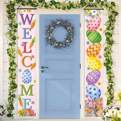 Easter Banners Porch Door Decorations Egg Porch Signs Banners Hanging Front Door