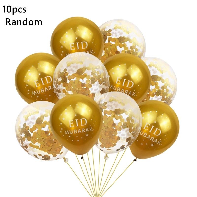 10PCS Eid Mubarak Balloons Black Gold Sequin Latex Party Decorations