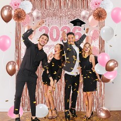 Pink Graduation Decorations Class of 2026, Rose Gold 2026 Graduation Party Decor