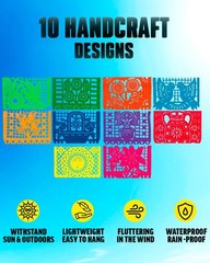 10 Packs Mexican Banners 180 Ft (18 x 10) Papel Picado Mexicano Multicolor