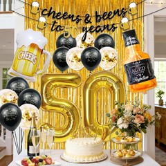 Durable 50th Birthday Decorations with Balloons, Banner & Fringe Curtain