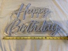LED Neon Happy Birthday Party Backdrop Sign, White Plastic, Birthday Decoration