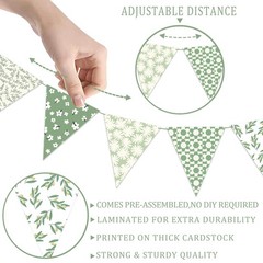 3pcs Sage Green Floral Triangle Bunting Banners Boho Greenery Pennant Flags f…