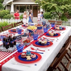 Red White Blue Plastic Plates & Silverware Set