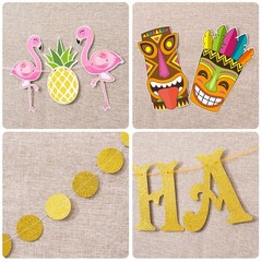 Hawaiian Aloha Party Banner Decorations – Flamingo Pineapple Tiki Tropical Lu…