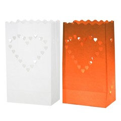 White Paper Luminary Bags, 10 Pcs Heart Flame Resistant Candle Bags
