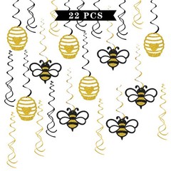 Honey Bumble Bee Hanging Swirl Decorations – Glitter 22 Pcs Bee Baby Shower P…