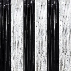 2 Pack Black Silver Tinsel Foil Fringe Curtains Metallic Party Streamers