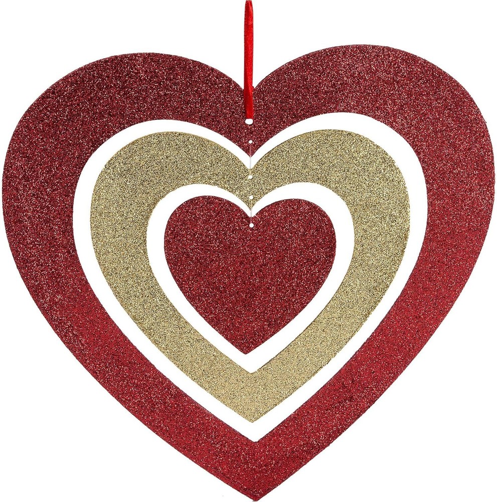 Triple Heart Valentine’s Day Holiday Theme Party Decoration 12″ Glitter MDF Sign