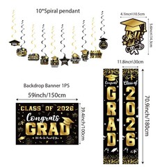 Graduation Decorations 2026 Set Black Gold, Congrats Grad Decor Set with Bann…
