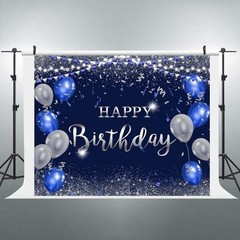 Navy Blue and Silver Happy Birthday Backdrop 10x8ft for Women Men Girls Boys