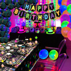 Glow Neon Party Supplies- Glow in the Dark Glow Happy Birthday Banner, Plates, T