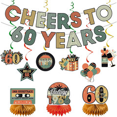 60Th Birthday Decorations Women Men, Cheers to 60 Years Banner Centerpieces Hang
