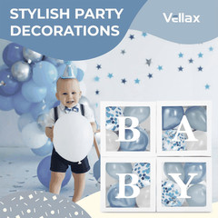 Baby Shower Boxes with Letters 44 Pcs White Boxes with White Dusty Blue Balloons