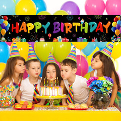 Colorful Happy Birthday Banner, Large Fabric Happy Birthday Sign Backdrop Backgr