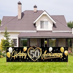 Happy 50th Wedding Anniversary Banner Decorations Black Gold 50th Anniversary
