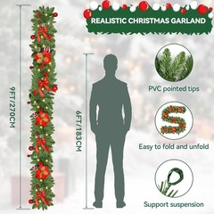 Christmas Garland with Lights 9FT Timer Prelit Garland Battery Operated Outdoor