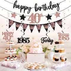 40th Birthday Decorations Black Rose Gold Birthday Party Decor for Women