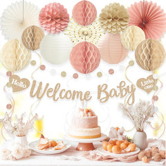 Ivory Blush Pink Baby Shower Decorations for Girl, Pre-Strung, 24Pcs | Welcome B