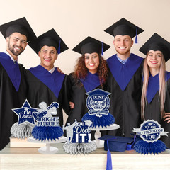 12 PCS Navy Blue Silver Graduation Table Decorations 2026 Centerpieces Decor