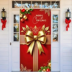 Merry Christmas Decorations Ornaments Gift Bow Door Cover Xmas Winter 71″x35″