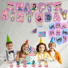 Lilo & Stitch Birthday Party Decorate Supplies Set，Balloon Banner Cake Toppers