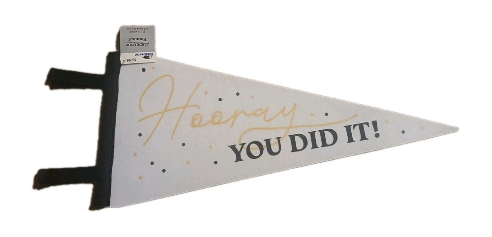 Celebrate White, Black & Gold Grad Felt Pennant 20″ x 9″
