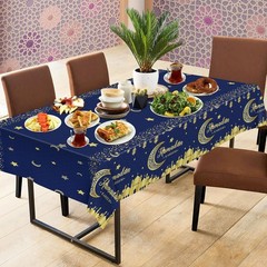 Ramadan Table Cloth Blue Gold Islamic Table Cover Decorations Kareem Party Decor