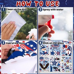 8 Sheets 4th of July Patriotic Window Clings Memorial Red Blue Decor Stickers
