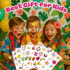 96 PCS Tropical Flower Hawaiian Pre-Cut Temporary Themed Birthday Favors Supplie
