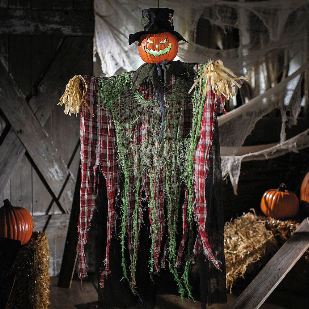 51 1/4″ Animated Hanging Red Checkered Shirt Pumpkin Man Halloween Decoration
