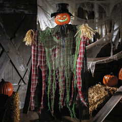51 1/4″ Animated Hanging Red Checkered Shirt Pumpkin Man Halloween Decoration